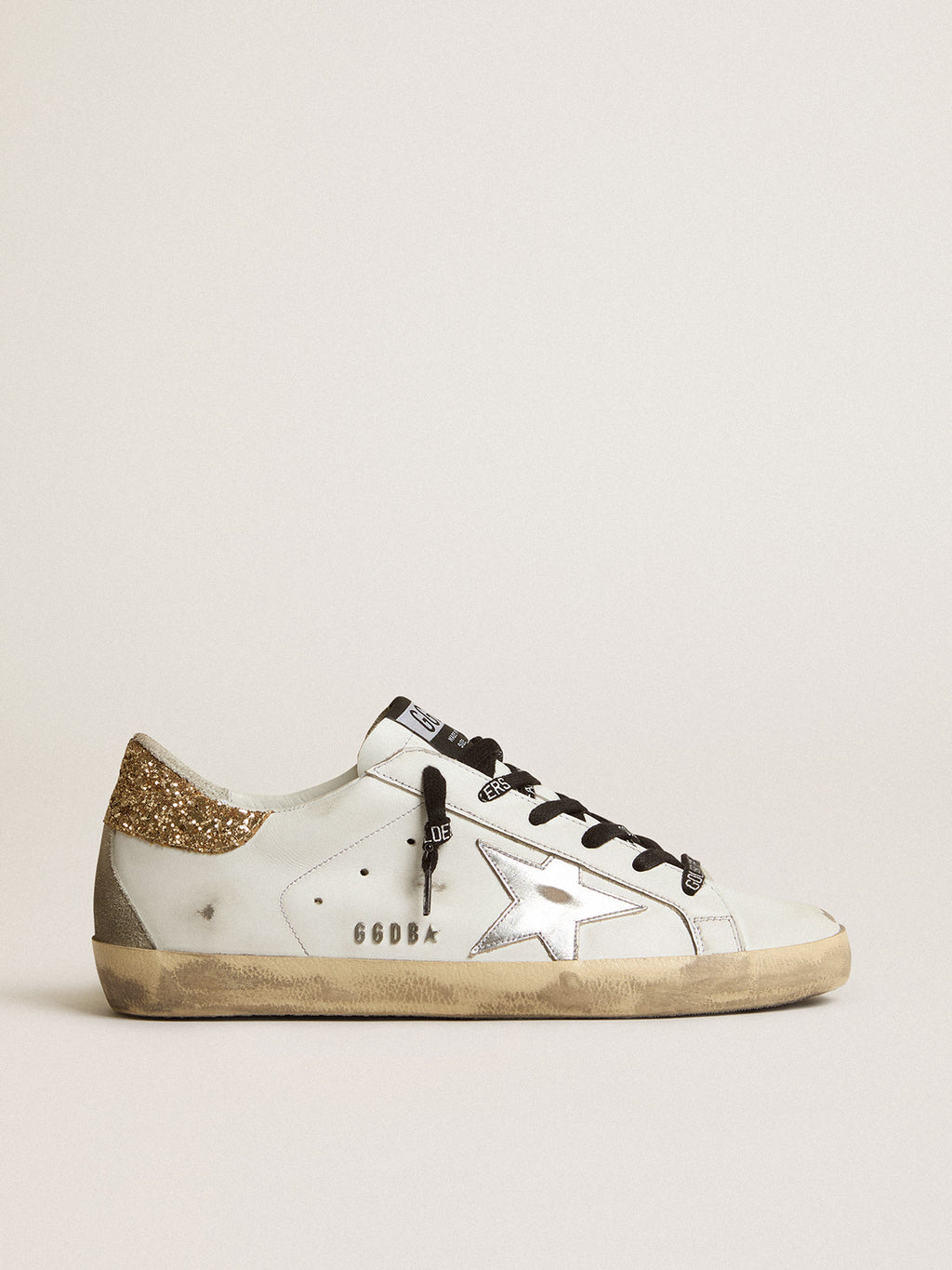 White leather Super-Star sneakers with glittery heel tab| Golden Goose