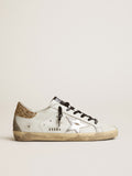 White leather Super-Star sneakers with glittery heel tab| Golden Goose