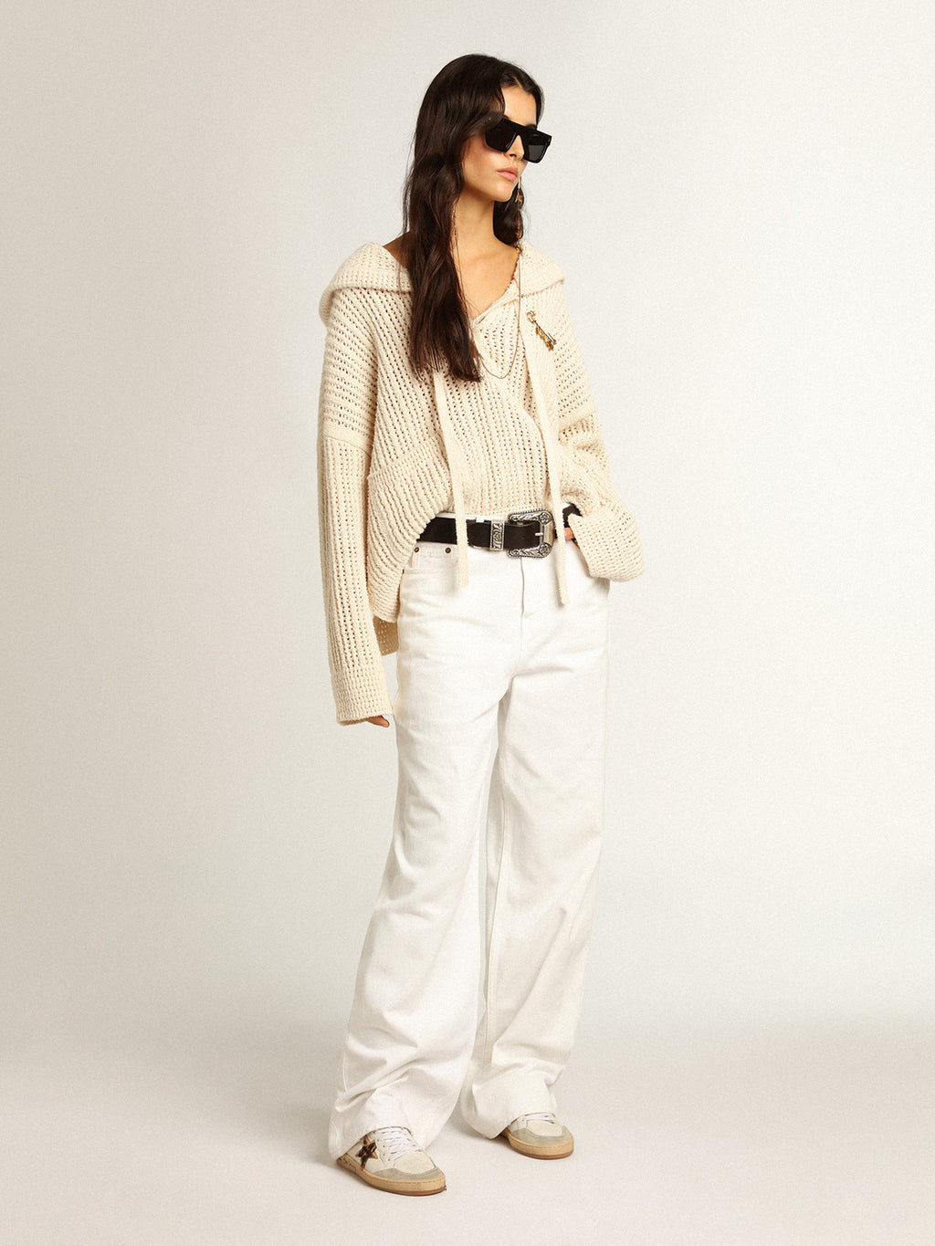 Wide-leg jeans in white bull denim| Golden Goose