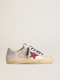 Women's V-Star LTD in silver metallic suede with red suede star| Golden Goose