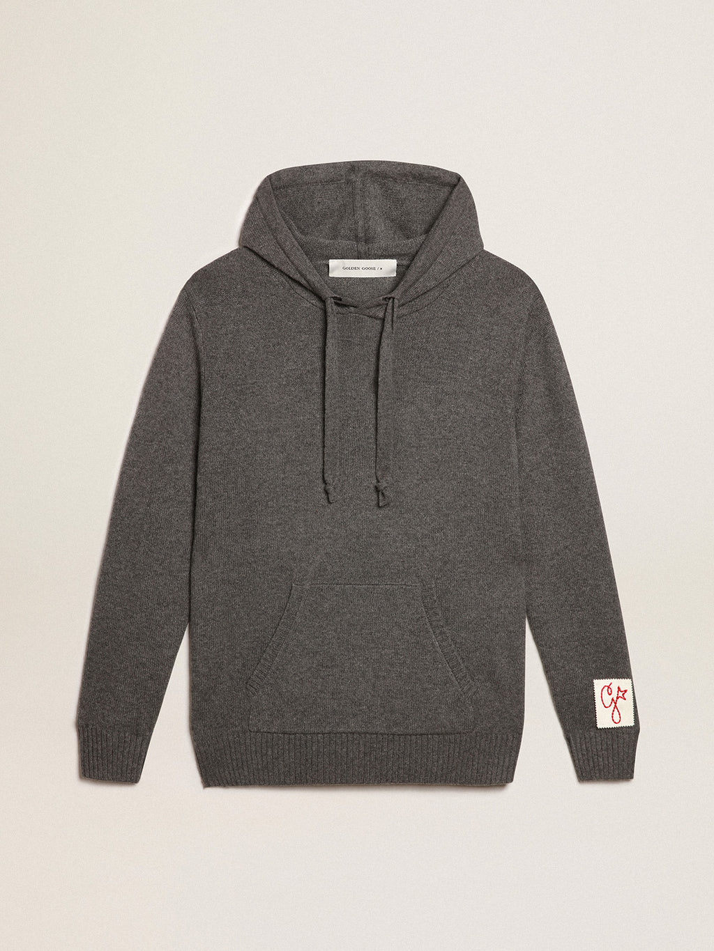 Men's gray melange cashmere blend sweatshirt with hood| Golden Goose
