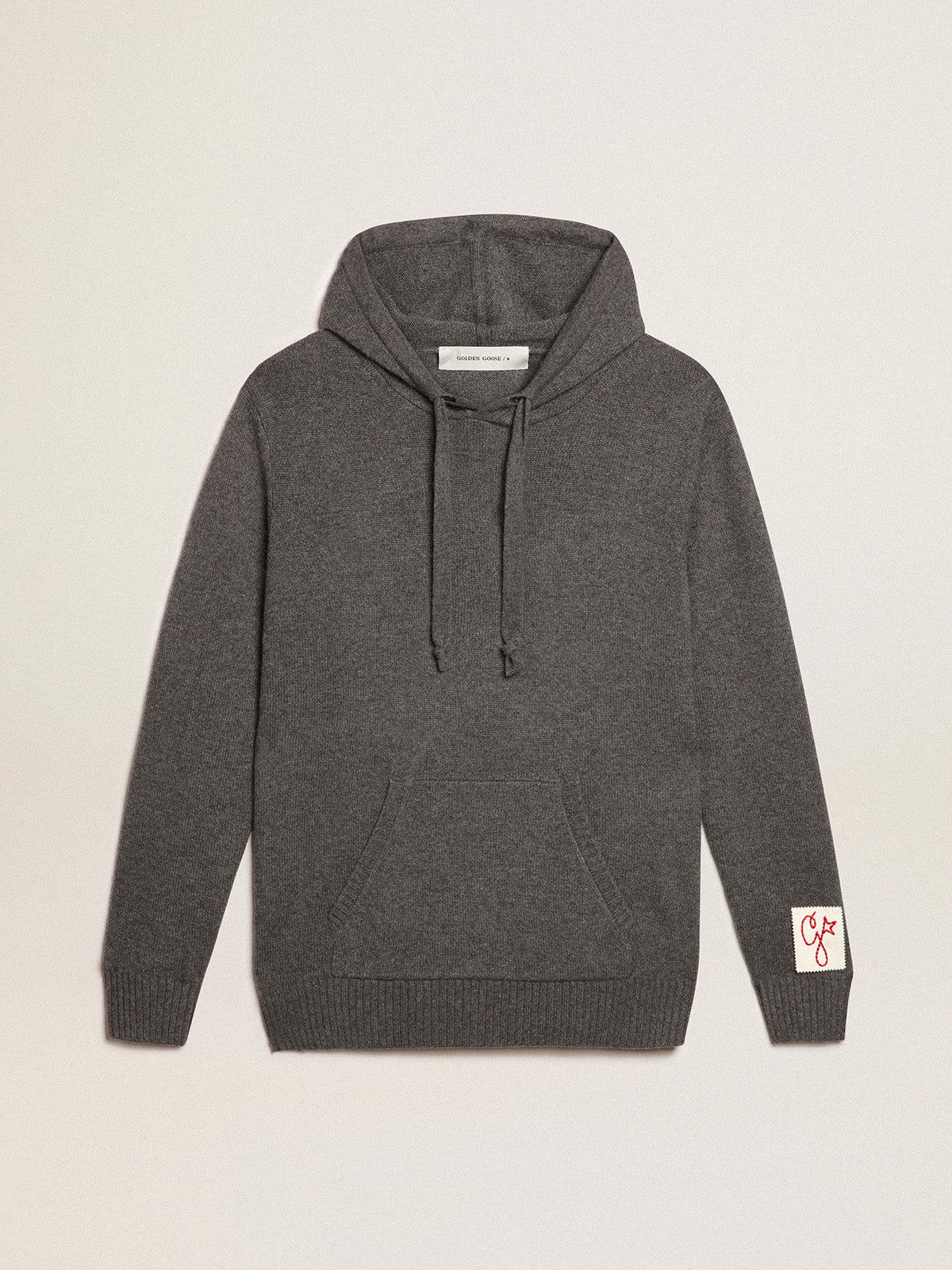 Men's gray melange cashmere blend sweatshirt with hood| Golden Goose