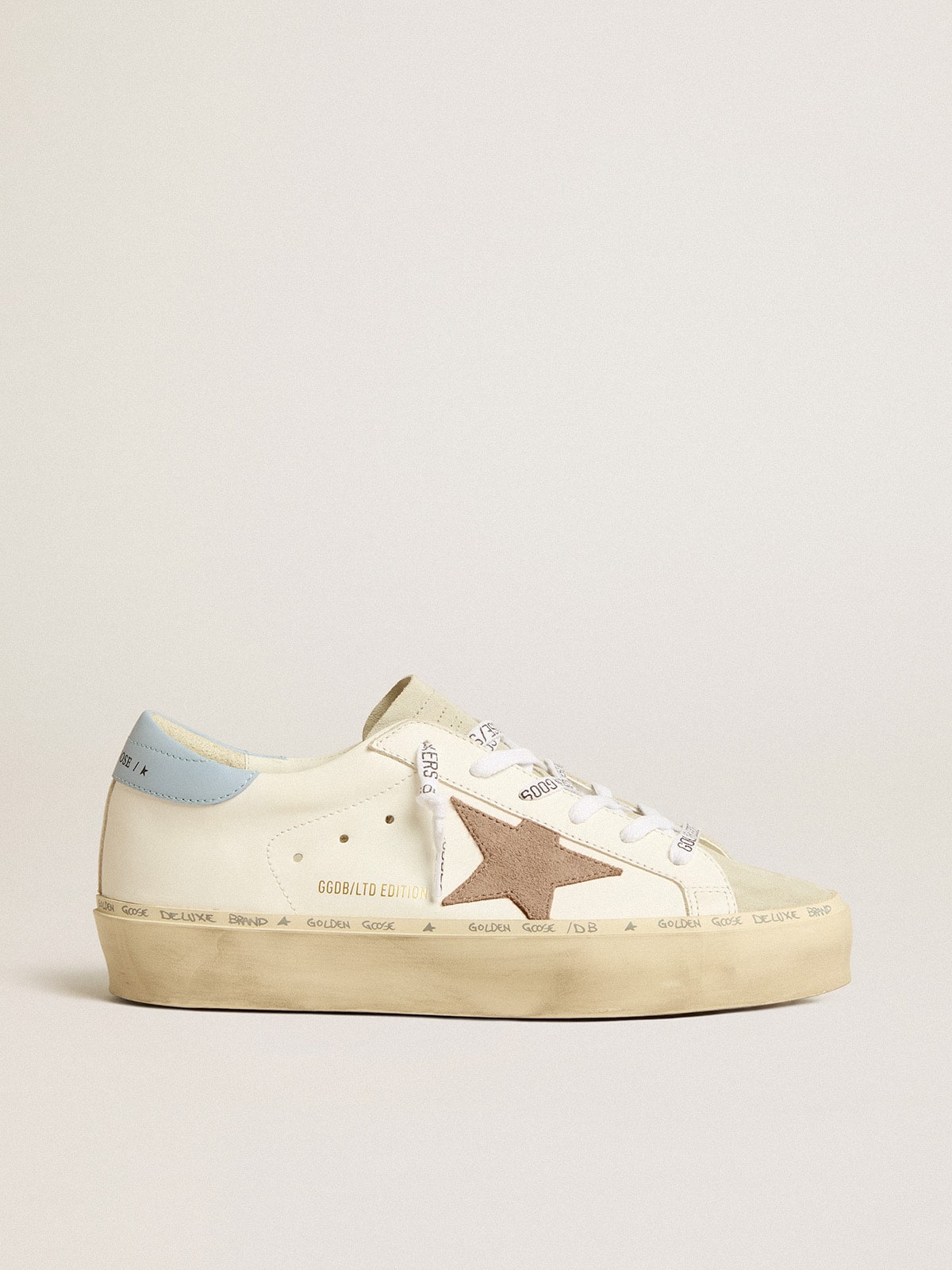Hi Star LTD with pink suede star and light blue leather heel tab| Golden Goose