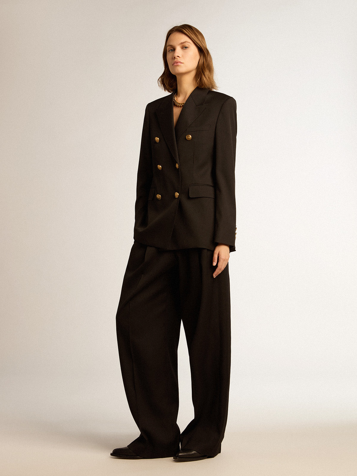 Women's black wool gabardine pants| Golden Goose