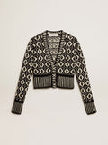 Cropped cardigan with geometric design in vintage white and black| Golden Goose