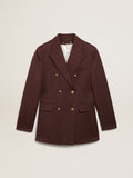 Women's double-breasted blazer in coffee-colored wool gabardine| Golden Goose