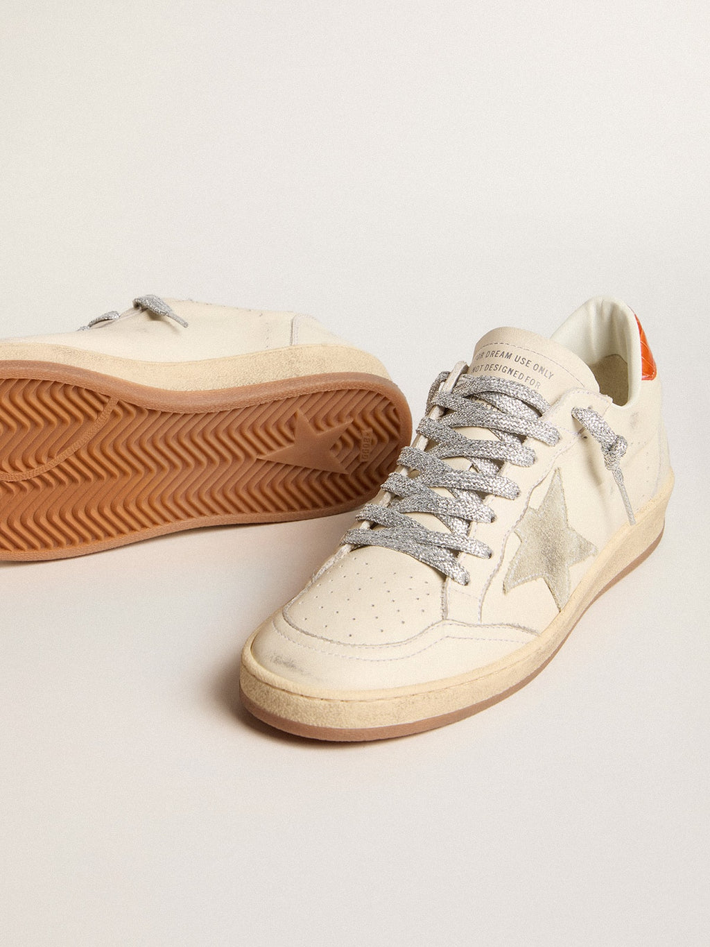 Women's Ball Star LTD with ice-gray suede star and orange heel tab| Golden Goose