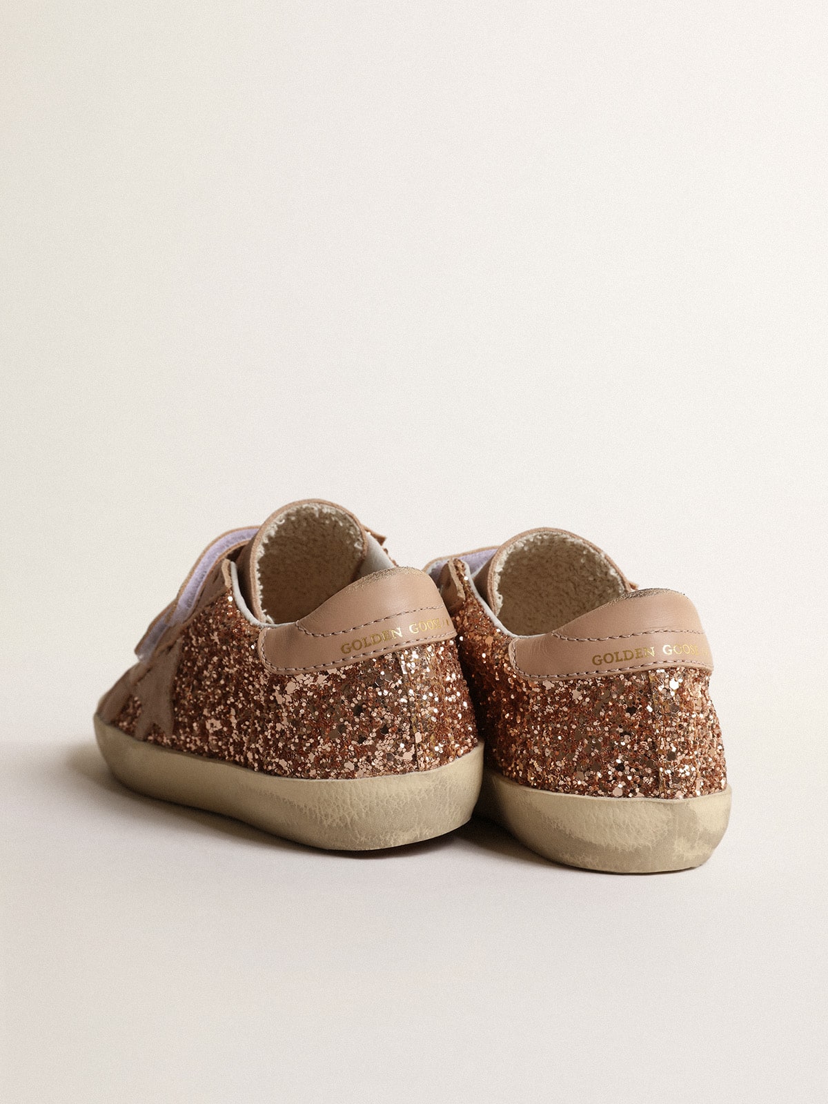 Old School Teen in peach-pink glitter with pink suede star| Golden Goose
