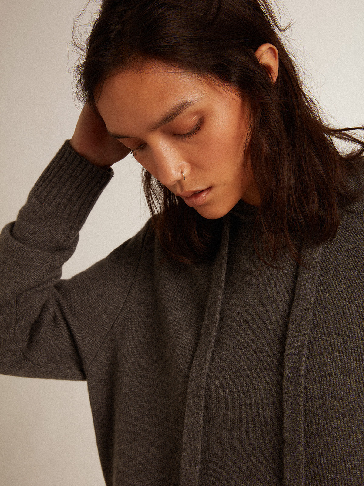 Women's gray cashmere blend sweatshirt with hood| Golden Goose