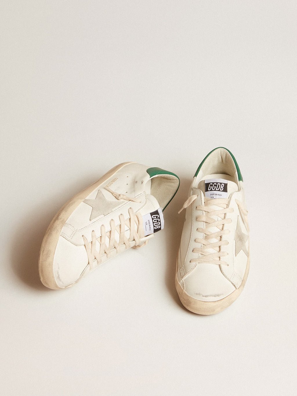 Men's Super-Star with ice-gray suede star and green leather heel tab| Golden Goose