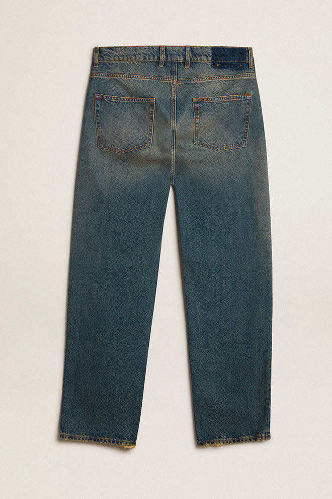 Blue jeans with a lived-in treatment| Golden Goose