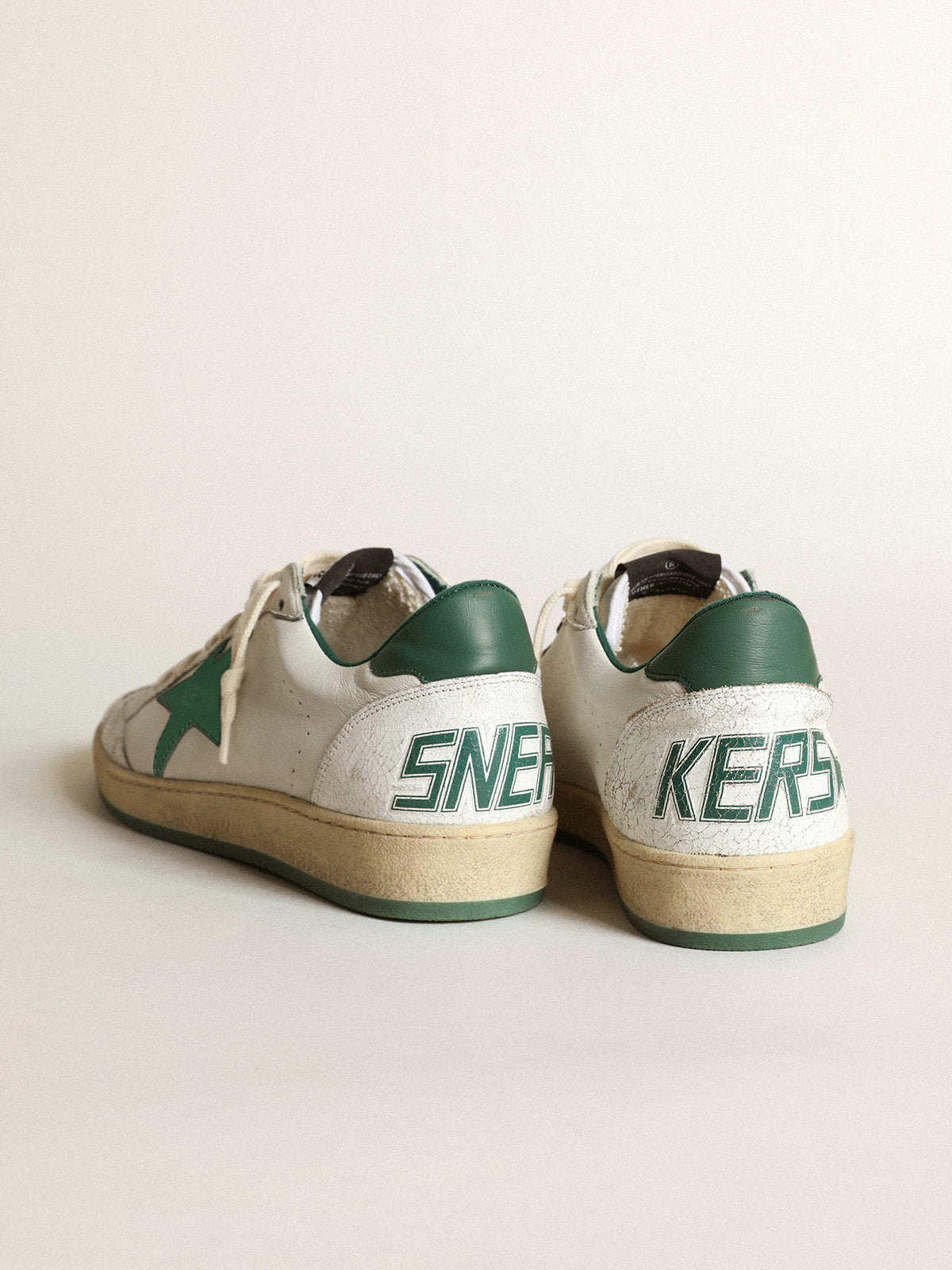 Men's Ball Star in white nappa leather with green leather star and heel tab| Golden Goose