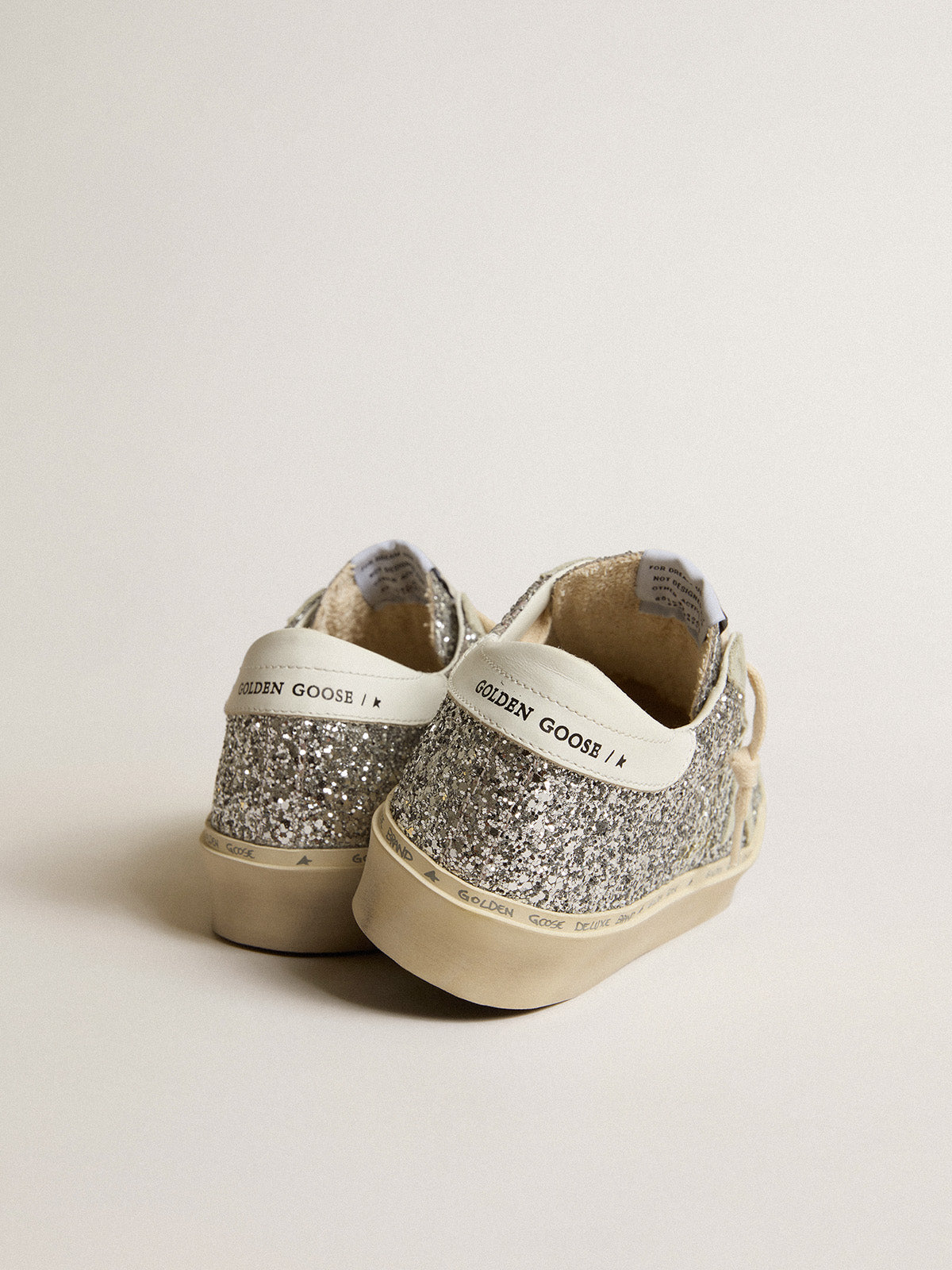 Hi Star in silver glitter with suede star and white heel tab| Golden Goose