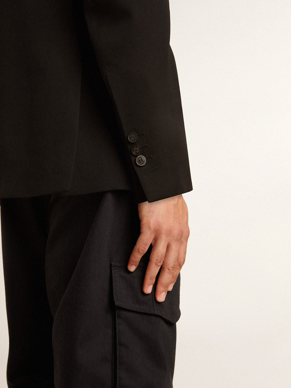 Men's black double-breasted blazer with button fastening| Golden Goose