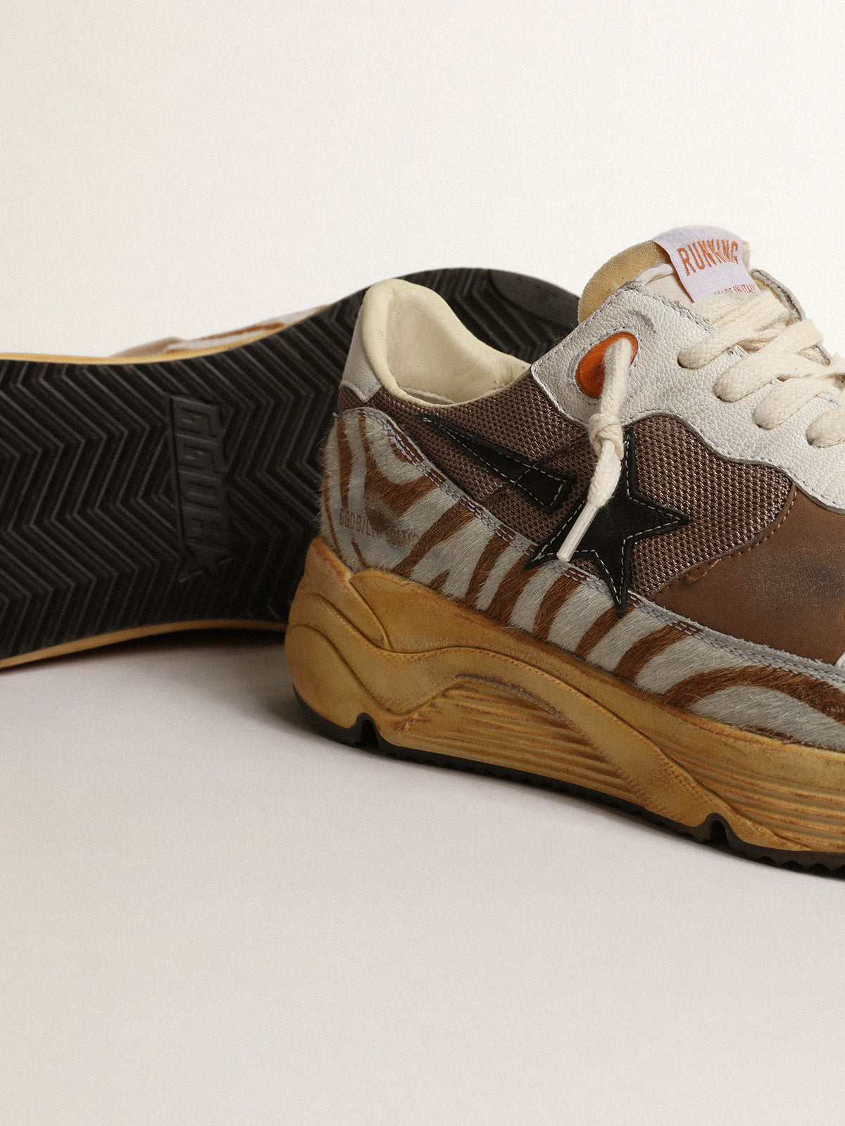 Men's Running Sole LAB in brown fabric and pony skin| Golden Goose