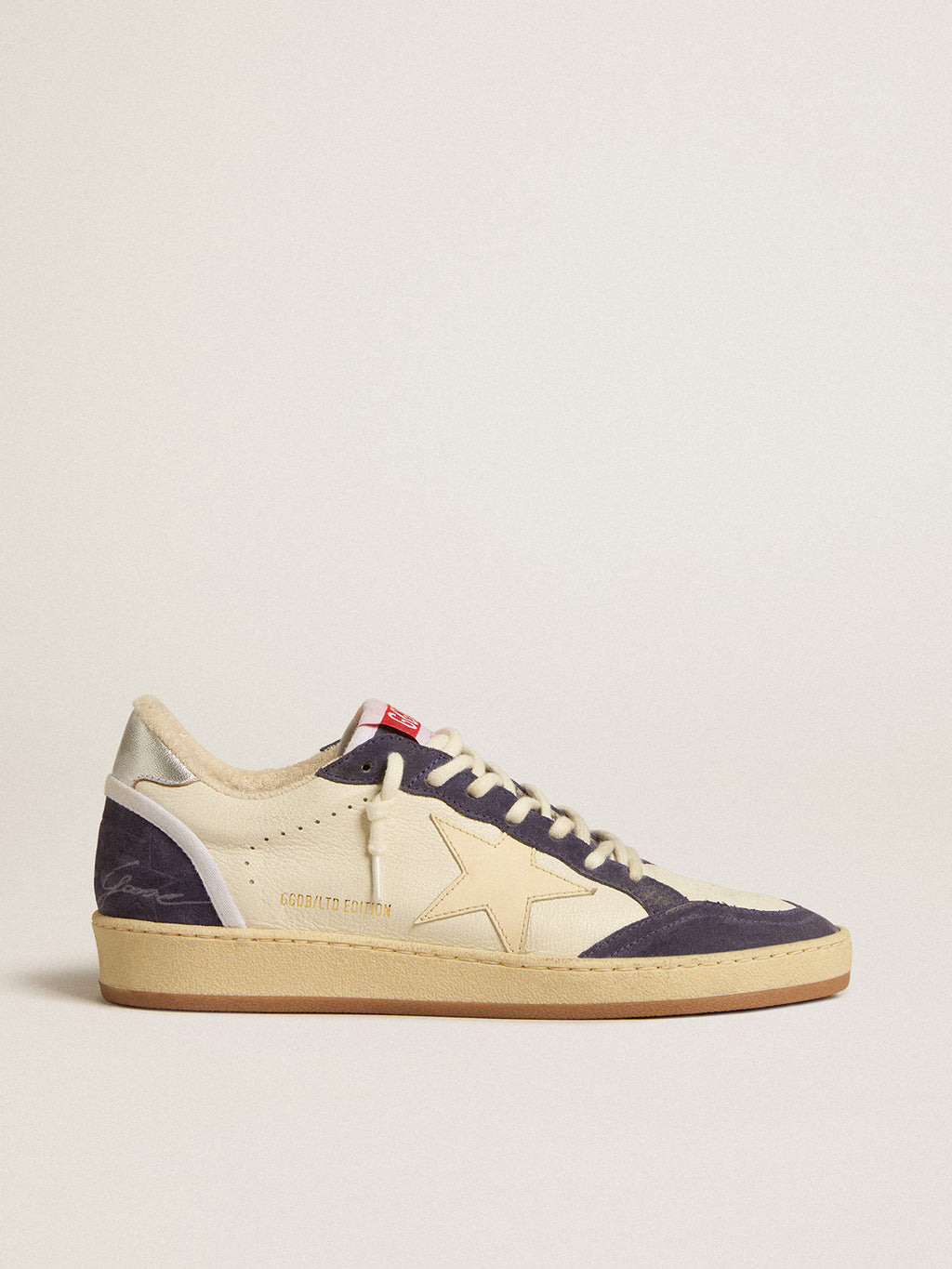 Ball Star LTD in nappa leather and suede with cream star and silver heel tab| Golden Goose