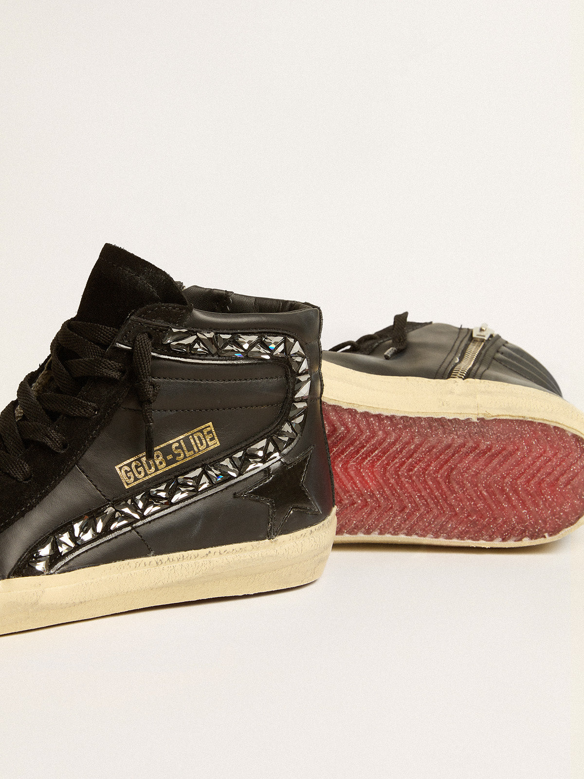 Slide in leather with black star and crystal flash| Golden Goose