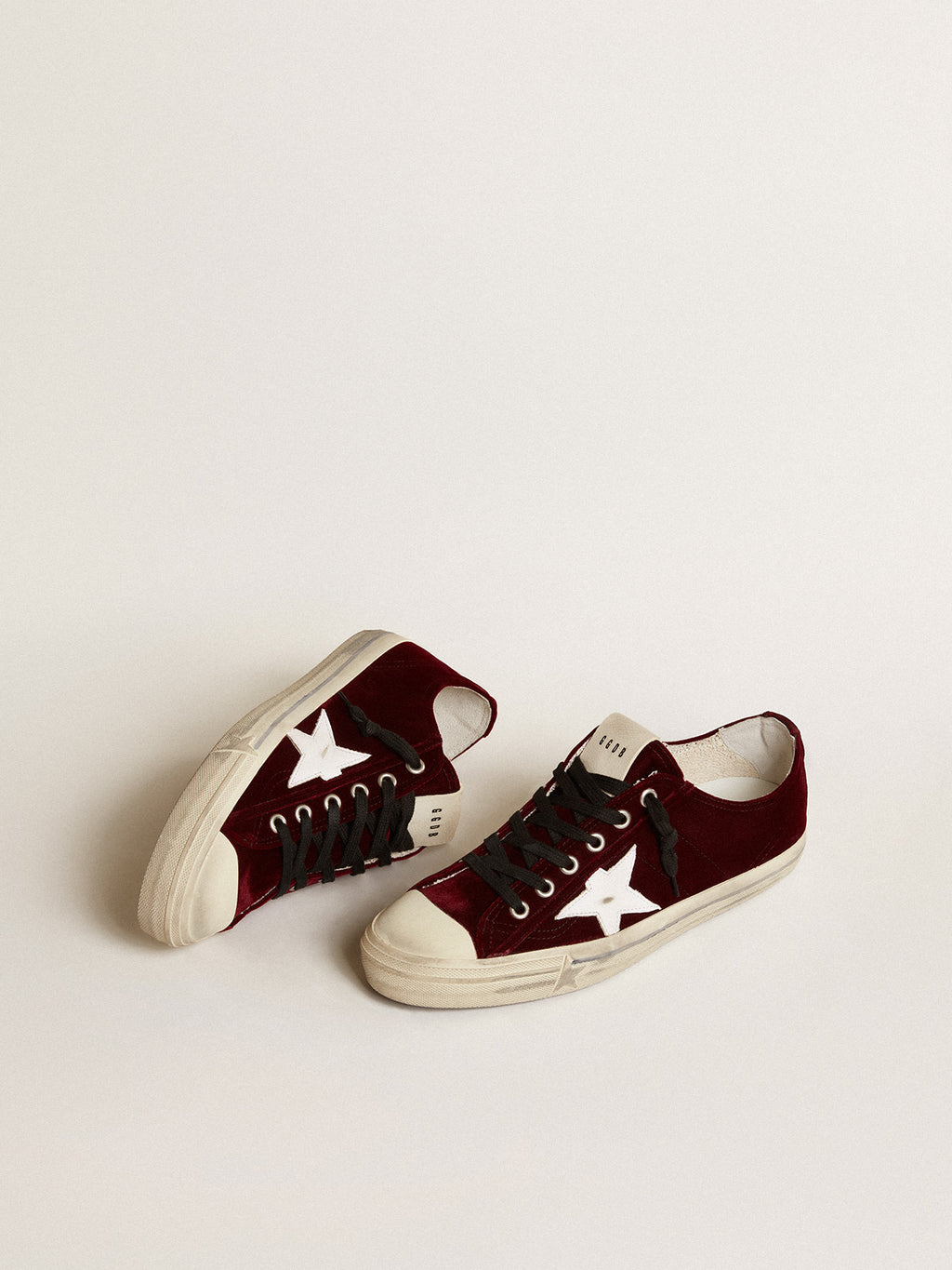 Men's V-Star LTD in burgundy velvet with white leather star| Golden Goose