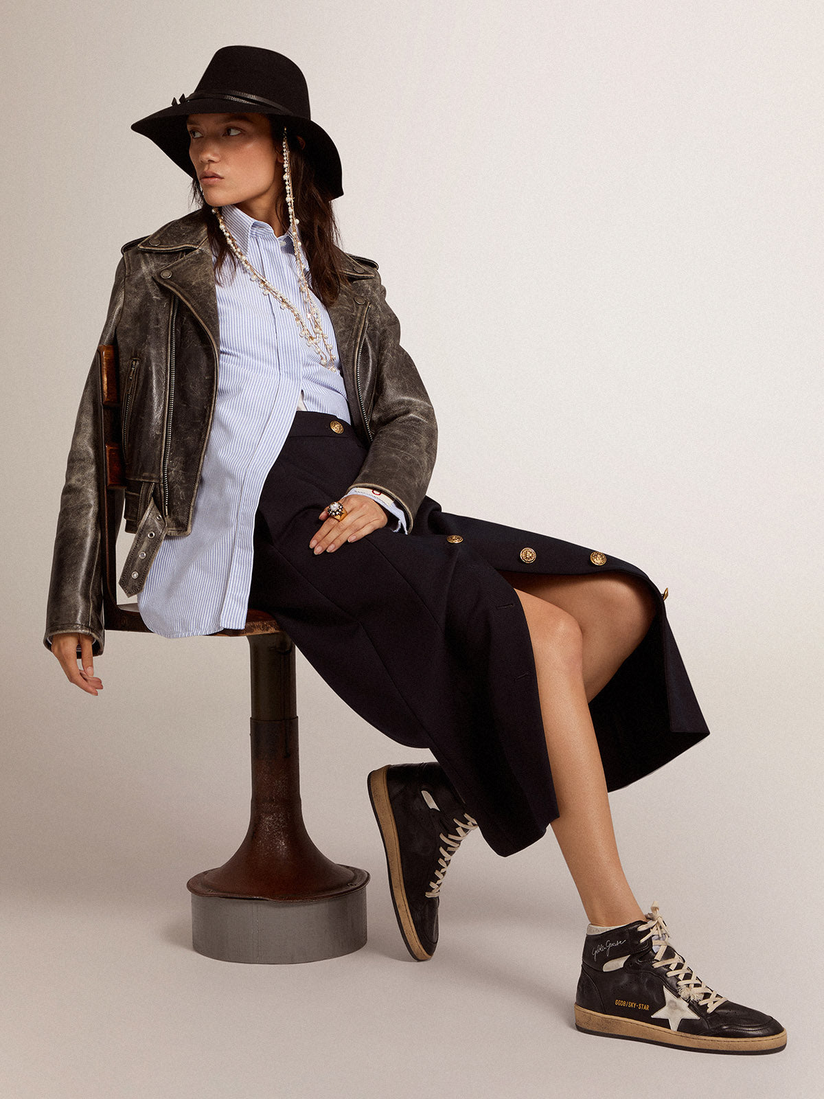 Women's Sky-Star in black nappa with white star| Golden Goose