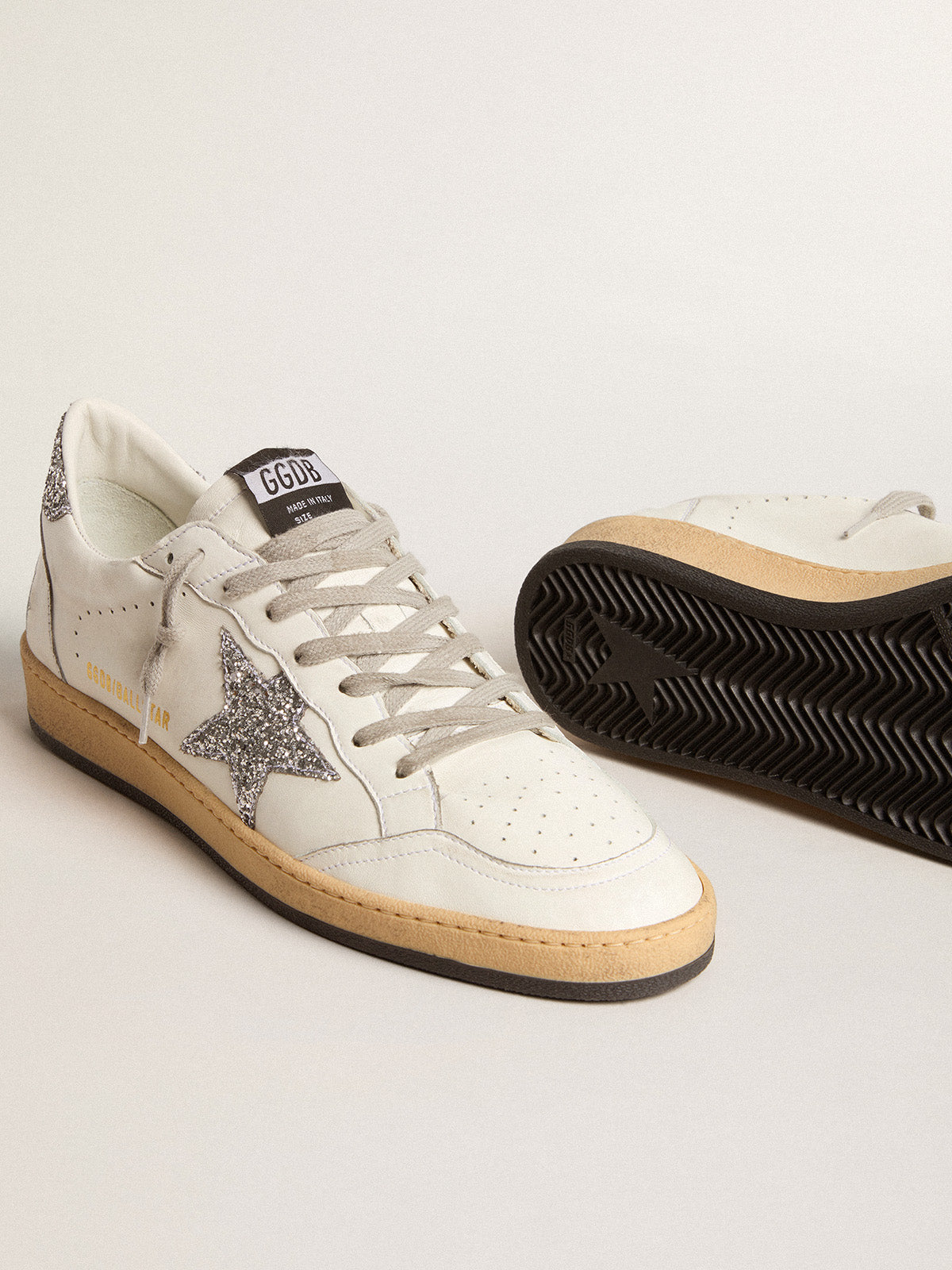 Women's Ball Star Wishes in nappa leather with white star and glitter heel tab| Golden Goose
