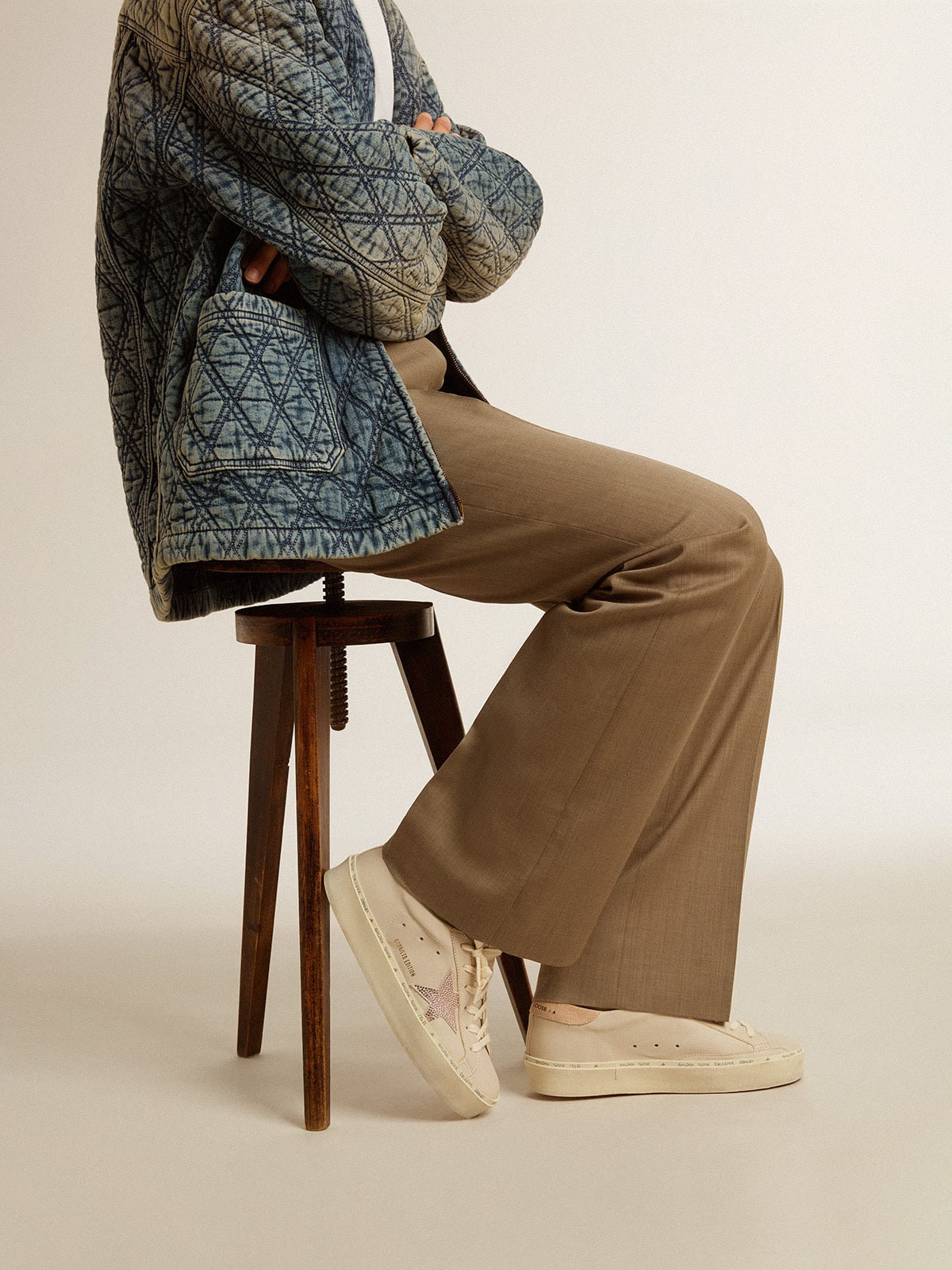 Hi Star LTD in nappa with suede star and pink Swarovski crystals| Golden Goose