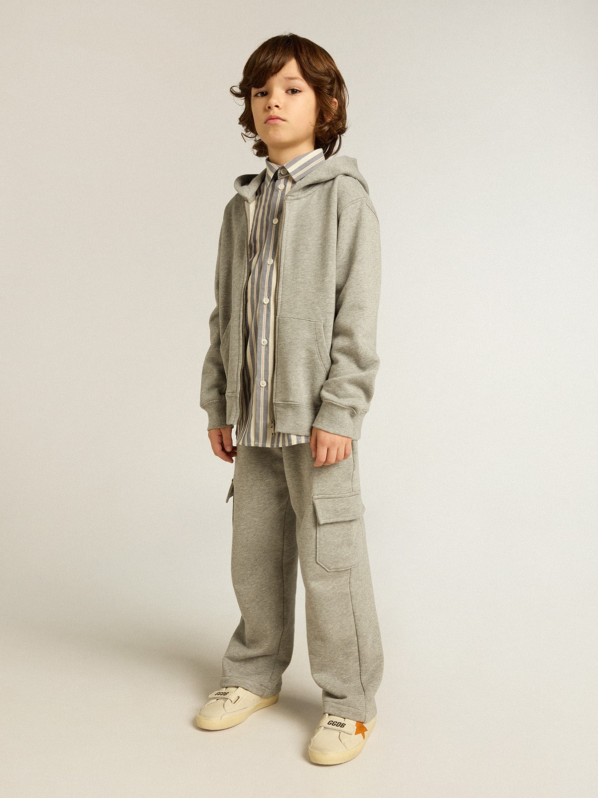 Gray melange hooded sweatshirt with print on the back| Golden Goose