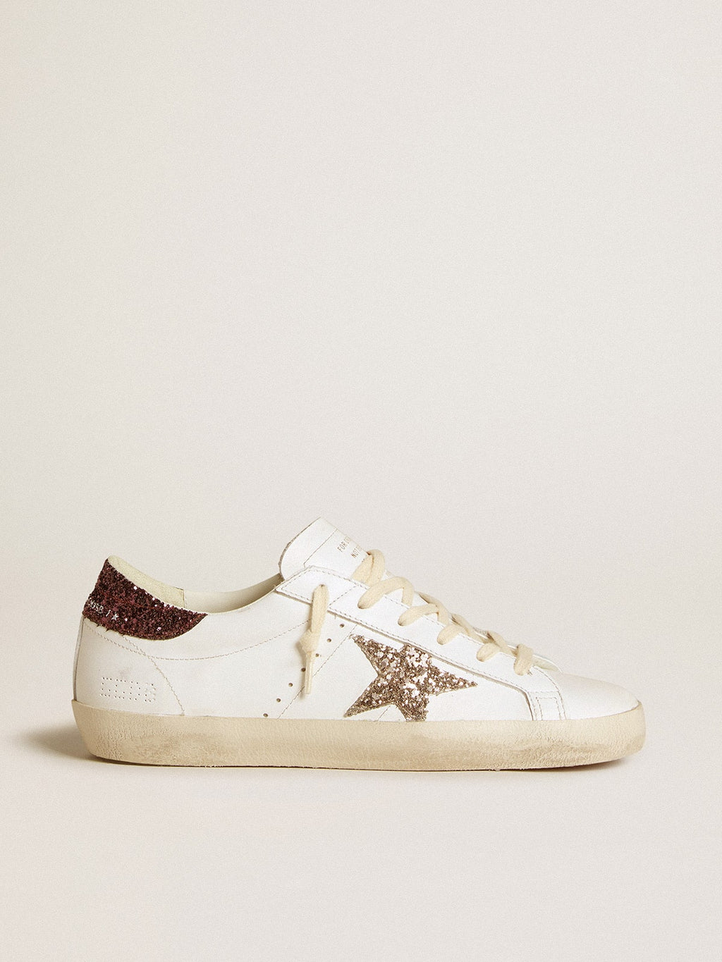 Women's Super-Star with gold glitter star and burgundy glitter heel tab| Golden Goose