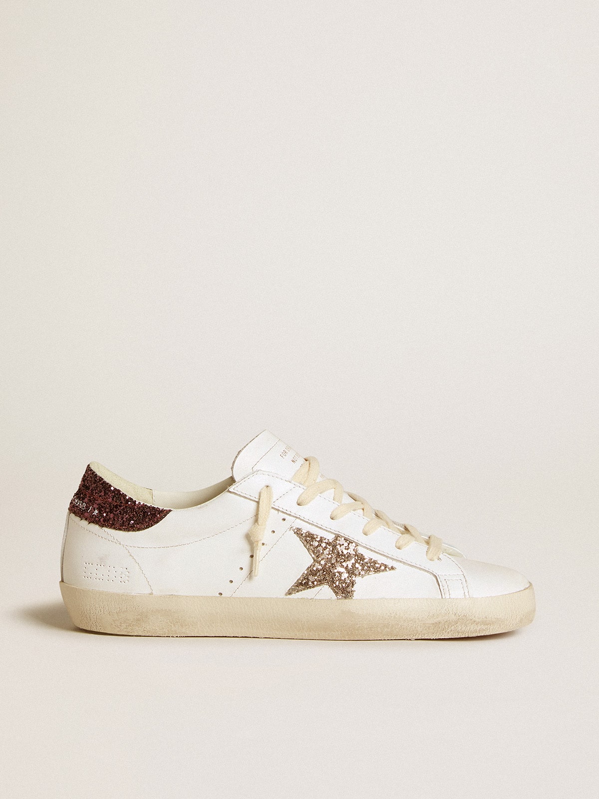 Women's Super-Star with gold glitter star and burgundy glitter heel tab| Golden Goose