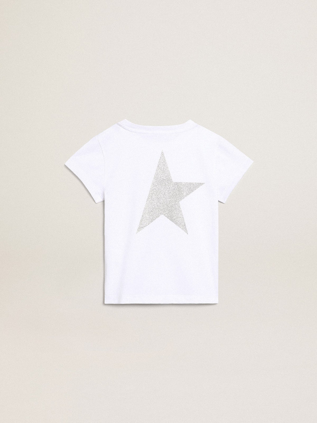 White and silver T-shirt with logo and maxi star in silver glitter| Golden Goose