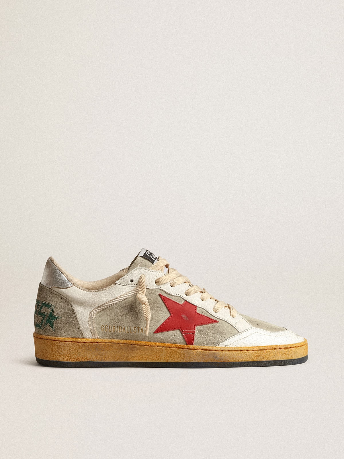 Ball Star in gray suede with red star and silver heel tab| Golden Goose