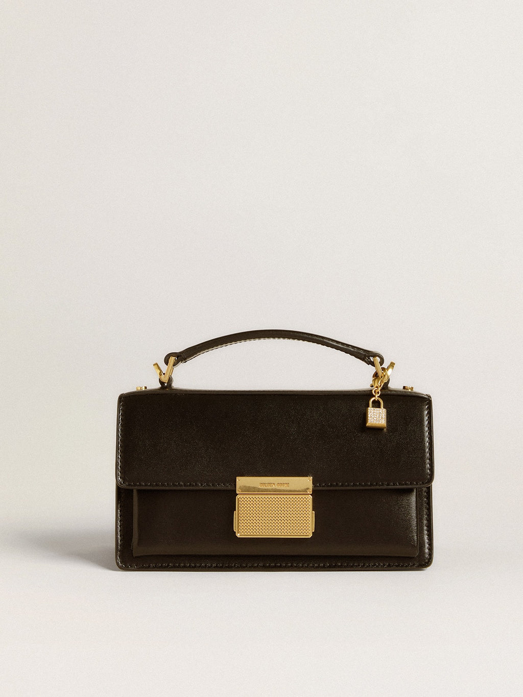 Lock-shaped charm in gold-colored brass with crystals| Golden Goose