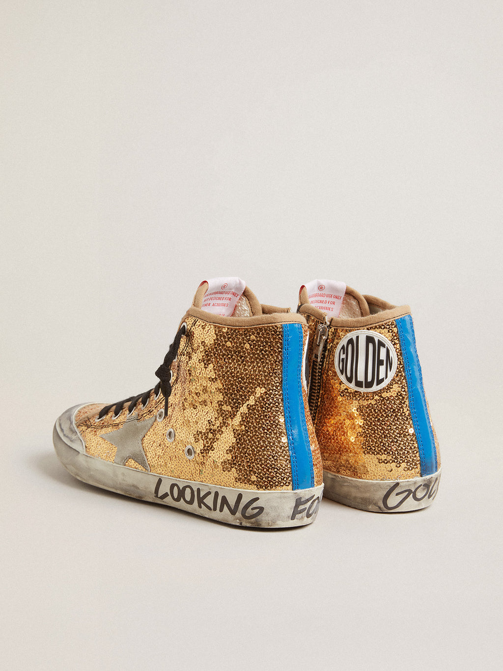 Francy Penstar in gold glitter with suede star and bright blue heel tab| Golden Goose