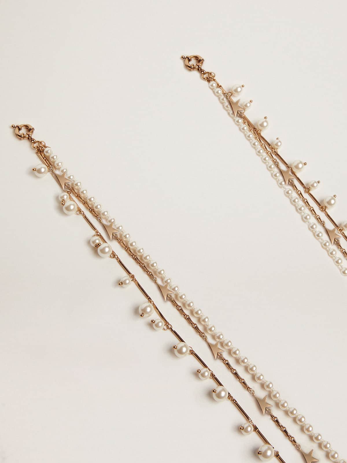 Women's necklace with three antique gold-colored heritage chains| Golden Goose
