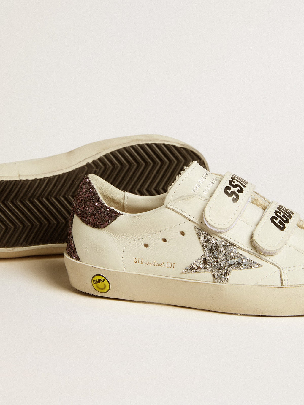 Old School Junior with silver glitter star and glitter heel tab| Golden Goose
