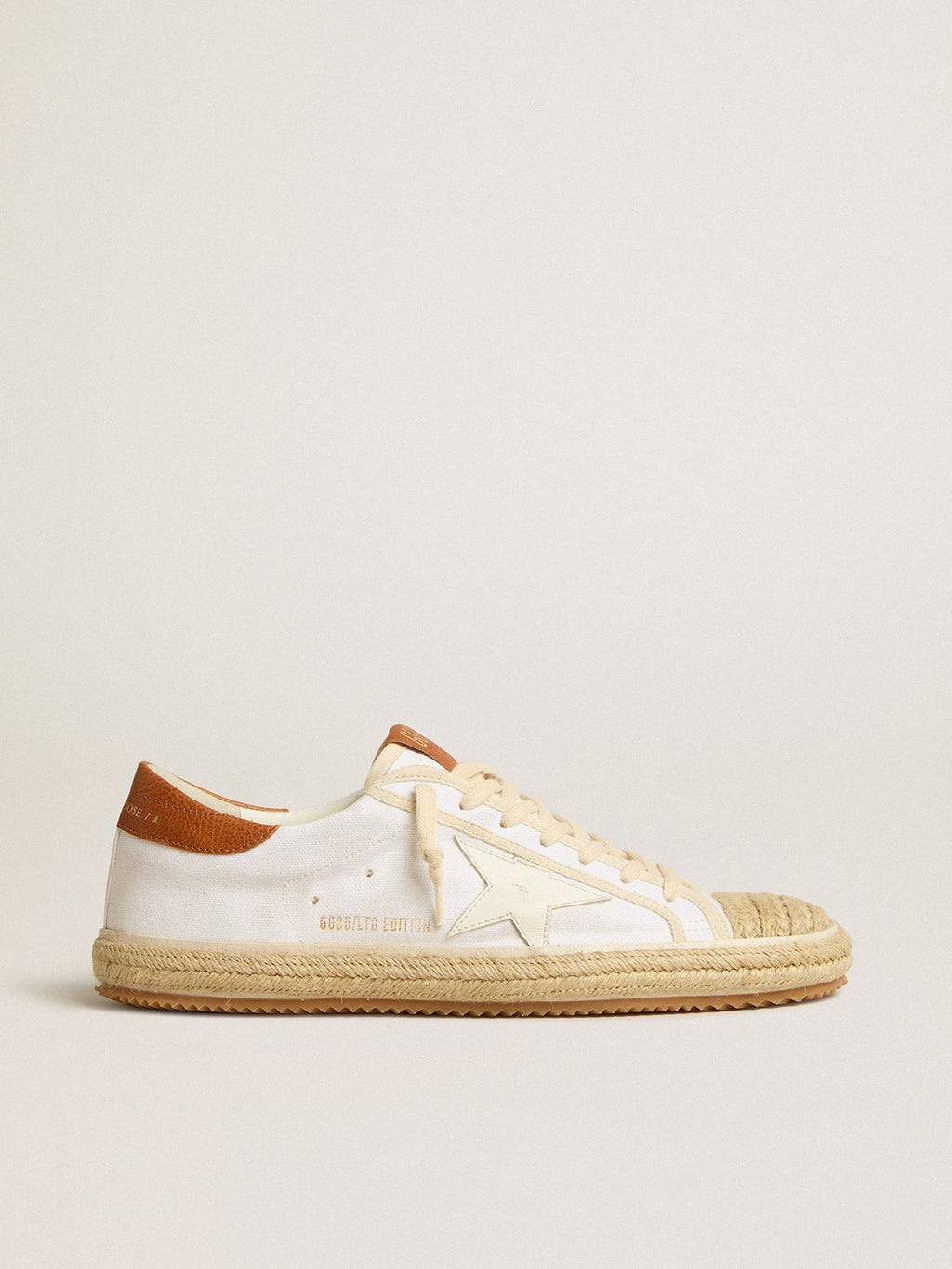 Men's Super-Star LTD in canvas with white leather star and raffia toe| Golden Goose