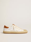 Men's Super-Star LTD in canvas with white leather star and raffia toe| Golden Goose