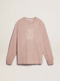 Powder-pink T-shirt with white lettering on the front| Golden Goose