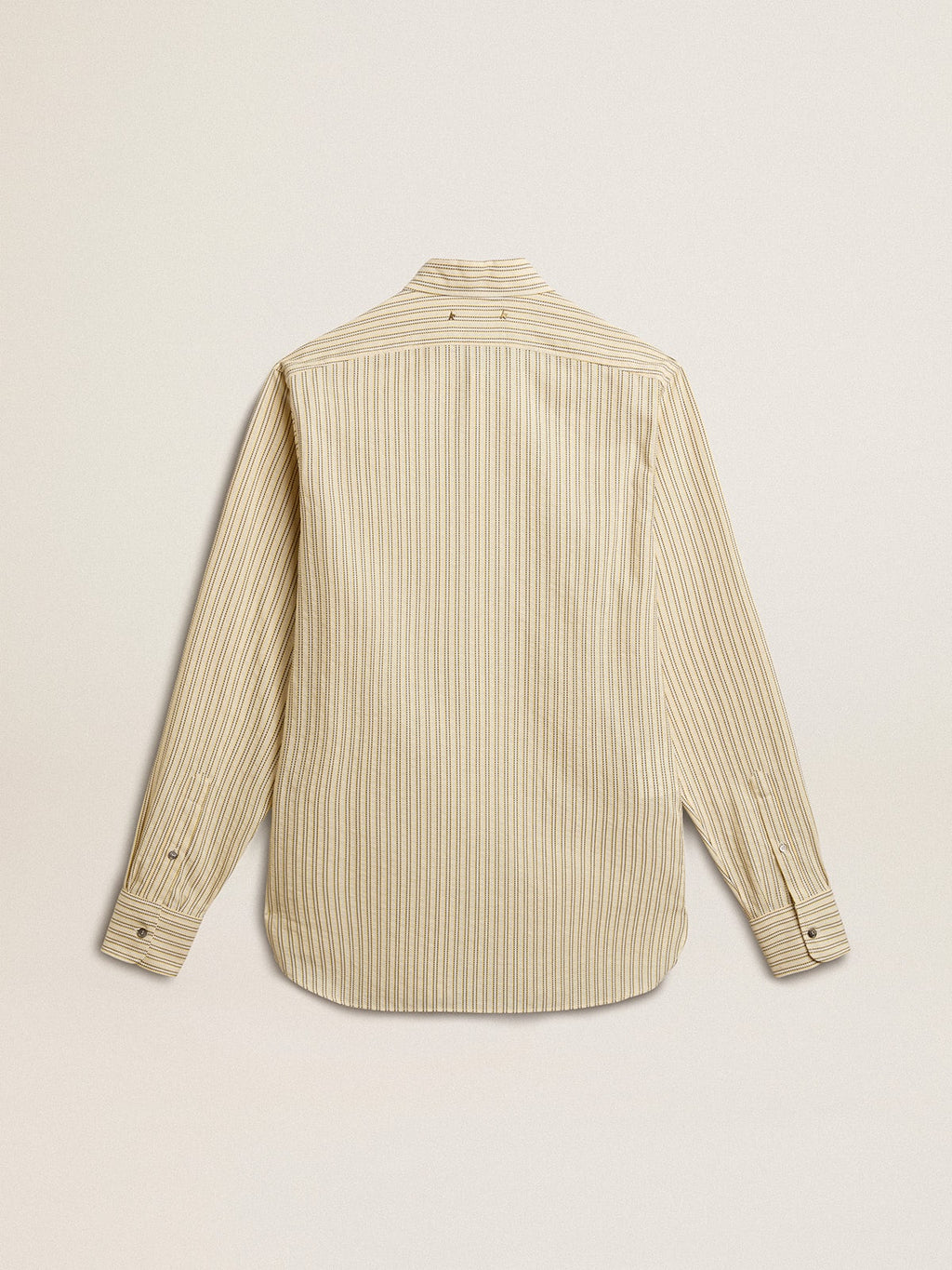 Men's ecru cotton shirt with narrow black stripes