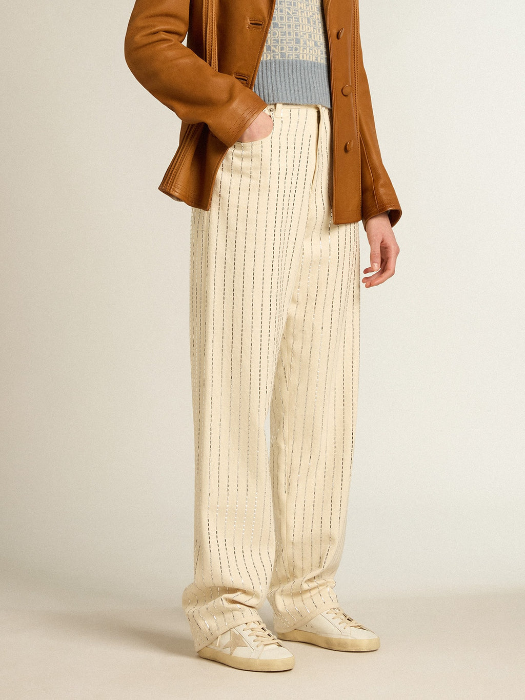 Women's Super-Star with a suede star and peach-pink glitter heel tab| Golden Goose