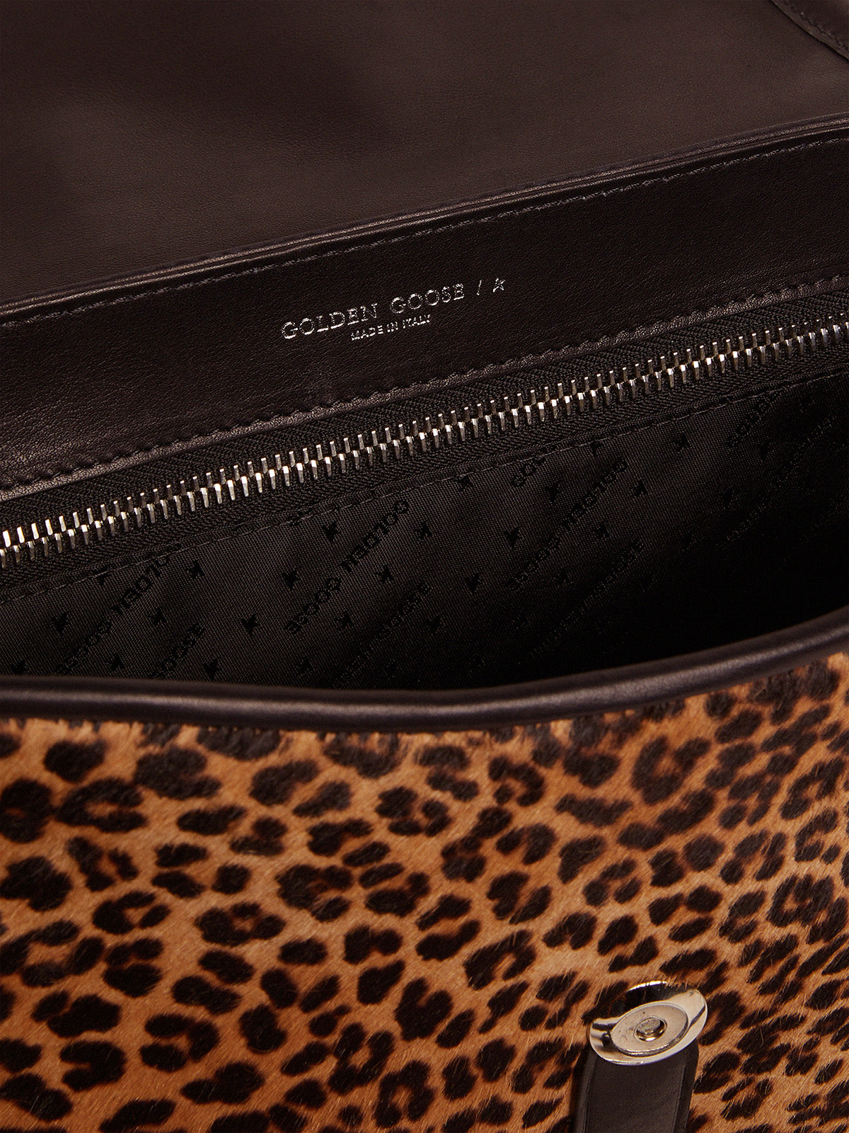 Medium Rodeo Bag in black leather and leopard-print pony skin| Golden Goose