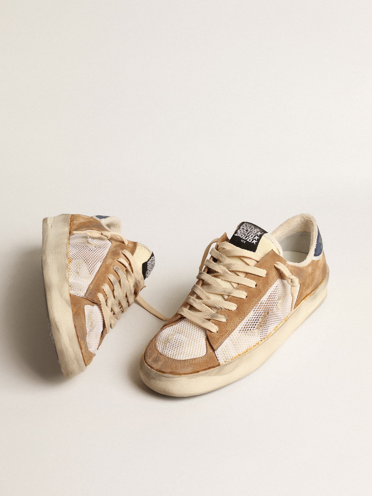 Stardan in beige nylon and mesh with tobacco suede inserts| Golden Goose