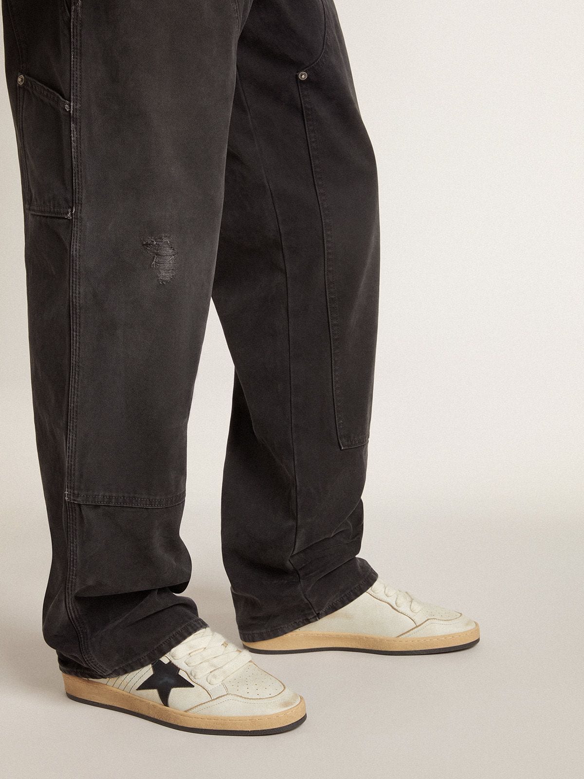 Men's Ball Star with black leather star and green leather heel tab| Golden Goose