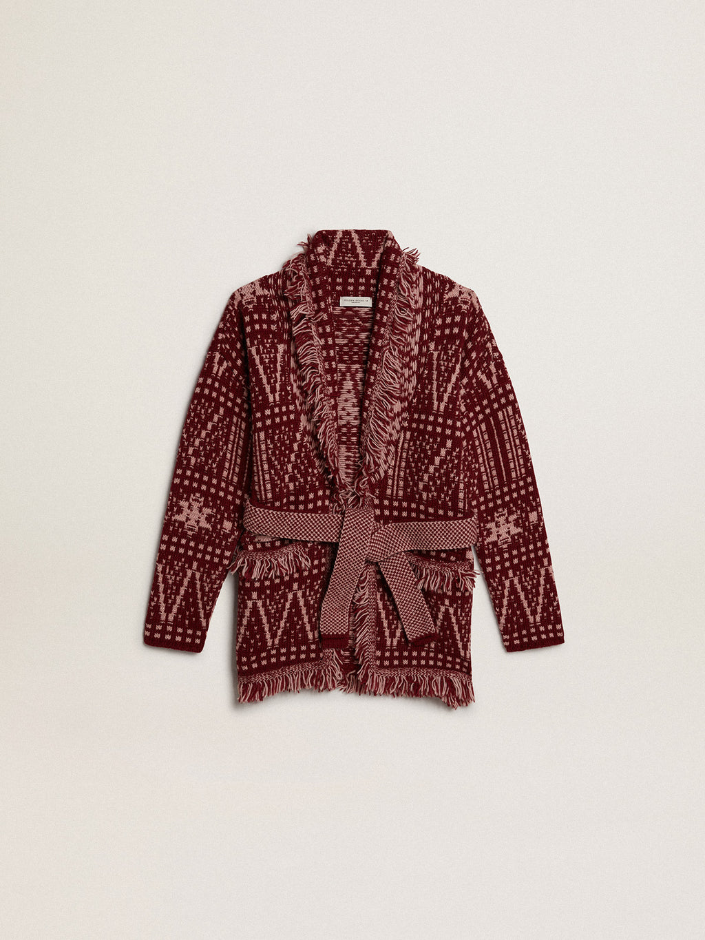 Girls' belted cardigan with burgundy Fair Isle motif| Golden Goose