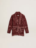 Girls' belted cardigan with burgundy Fair Isle motif| Golden Goose