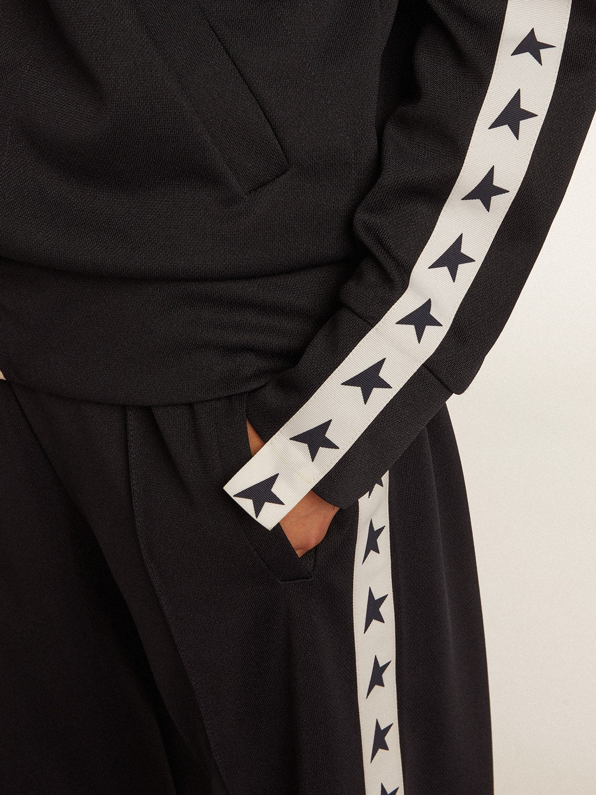 Dark blue zipped sweatshirt with white strip and contrasting stars| Golden Goose