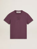 Men's cotton T-shirt in worn purple with logo print| Golden Goose