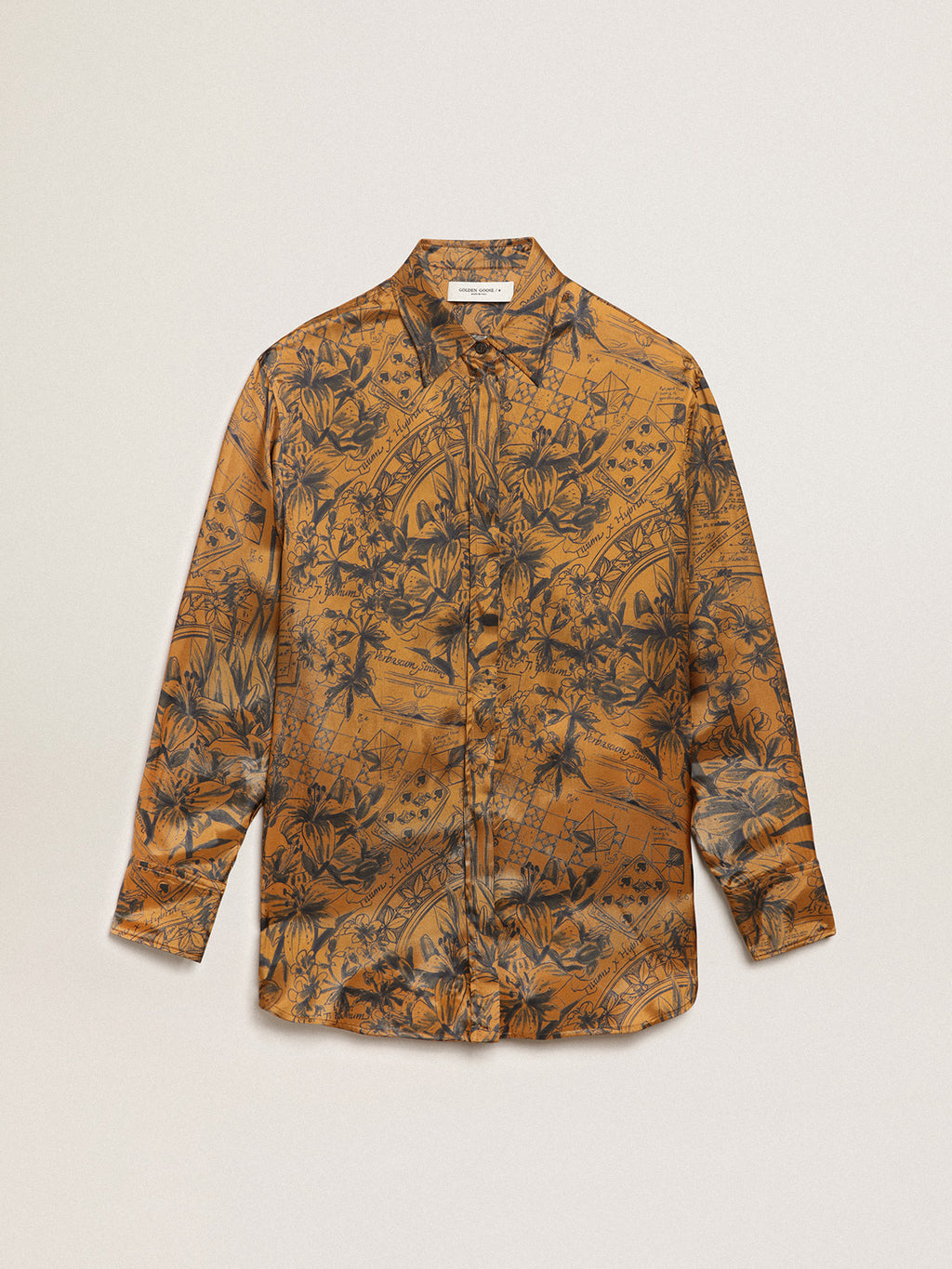 Women's golden brown boyfriend shirt with notebook print| Golden Goose