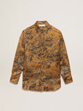 Women's golden brown boyfriend shirt with notebook print| Golden Goose
