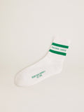 Cotton socks with distressed finishes, green stripes and logo| Golden Goose