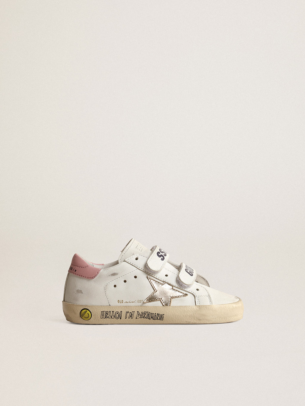Old School Junior with metallic leather star and pink heel tab| Golden Goose